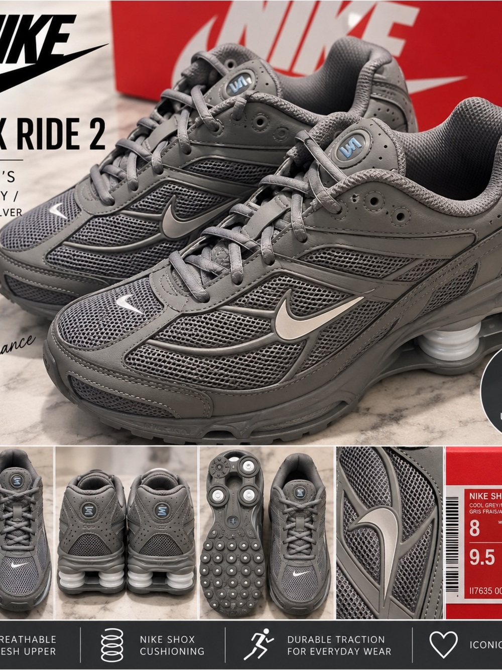 Nike Men’s Shox Ride 2 Sneakers - Gray